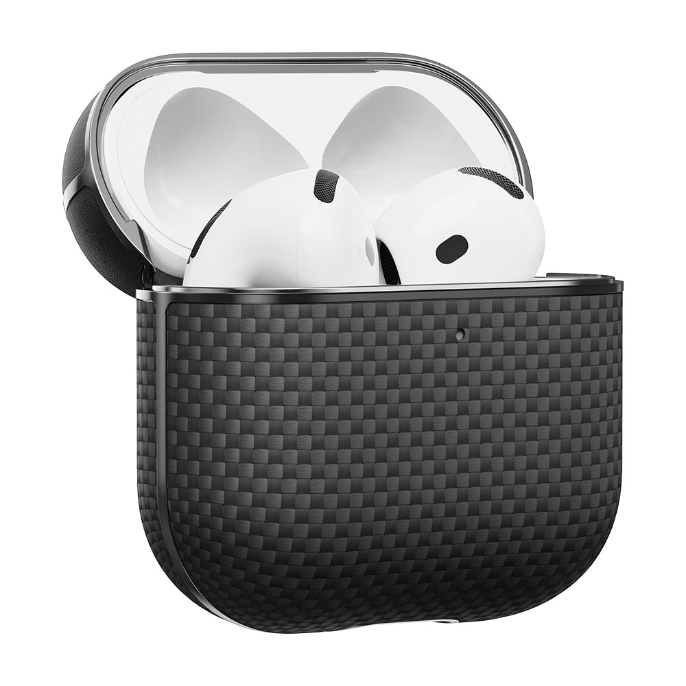 Airpods 4 Kılıf 1500D Aramid Fiber Pitaka Ultra-Slim Classic Serisi Black-Grey Twill Kapak