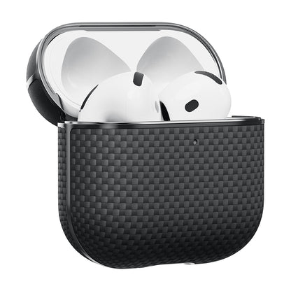 Airpods 4 Kılıf 1500D Aramid Fiber Pitaka Ultra-Slim Classic Serisi Black-Grey Twill Kapak