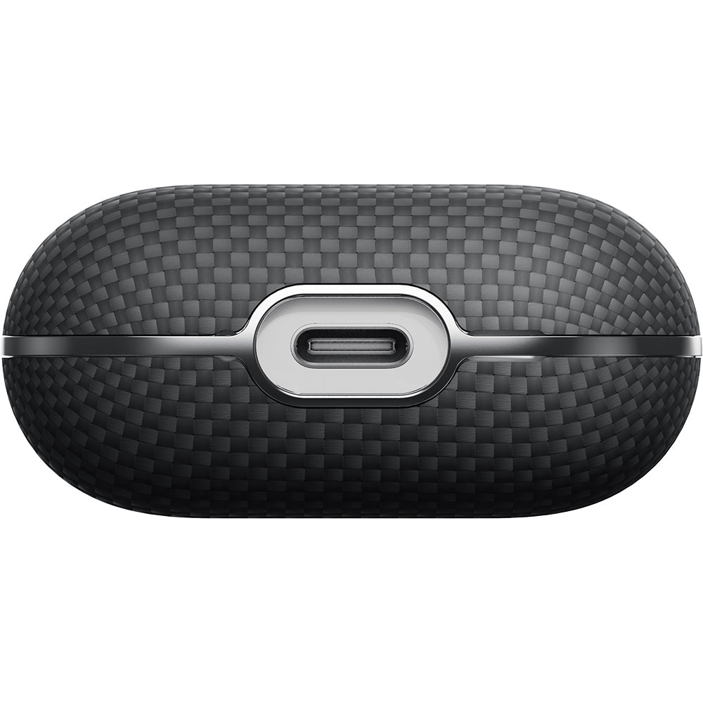 Airpods 4 Kılıf 1500D Aramid Fiber Pitaka Ultra-Slim Classic Serisi Black-Grey Twill Kapak