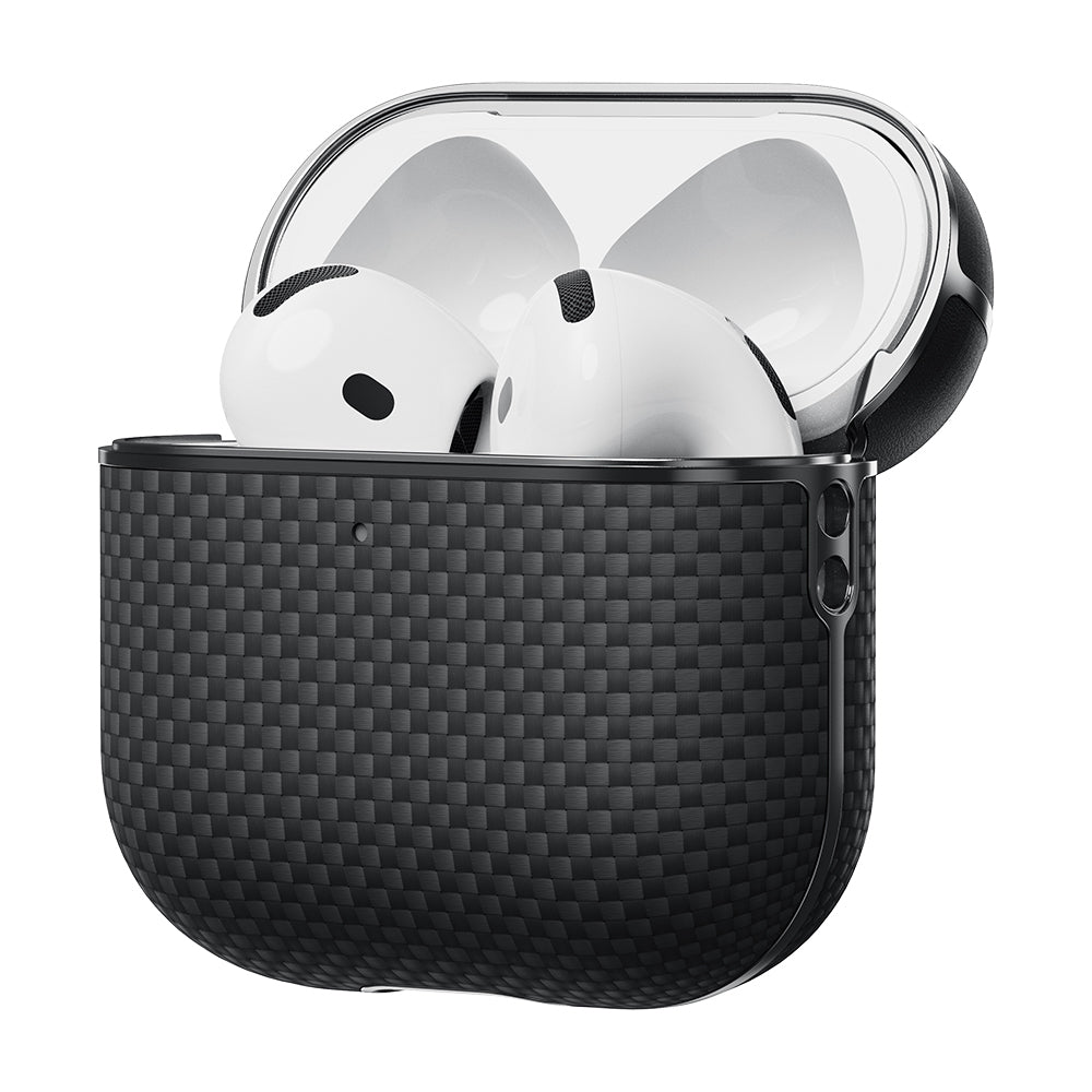 Airpods 4 Kılıf 1500D Aramid Fiber Pitaka Ultra-Slim Classic Serisi Black-Grey Twill Kapak