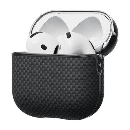 Airpods 4 Kılıf 1500D Aramid Fiber Pitaka Ultra-Slim Classic Serisi Black-Grey Twill Kapak