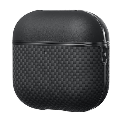 Airpods 4 Kılıf 1500D Aramid Fiber Pitaka Ultra-Slim Classic Serisi Black-Grey Twill Kapak