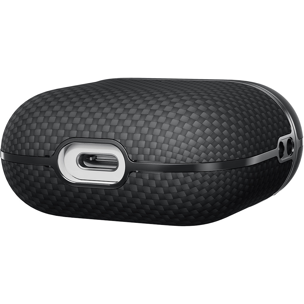 Airpods 4 Kılıf 1500D Aramid Fiber Pitaka Ultra-Slim Classic Serisi Black-Grey Twill Kapak