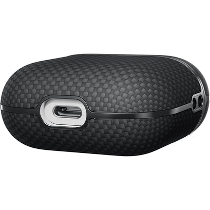Airpods 4 Kılıf 1500D Aramid Fiber Pitaka Ultra-Slim Classic Serisi Black-Grey Twill Kapak