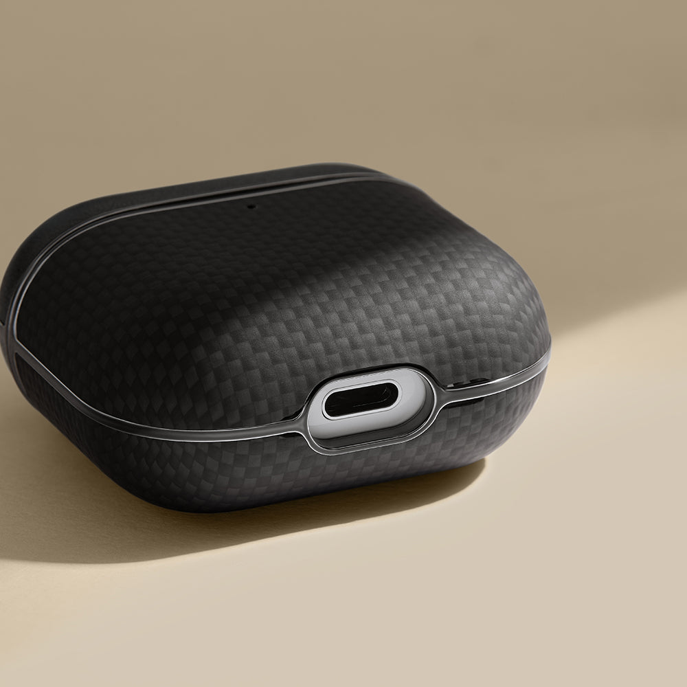 Airpods 4 Kılıf 1500D Aramid Fiber Pitaka Ultra-Slim Classic Serisi Black-Grey Twill Kapak