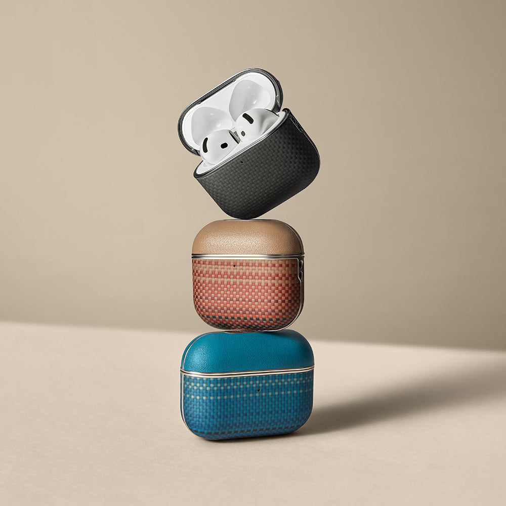 Airpods 4 Kılıf 1500D Aramid Fiber Pitaka Ultra-Slim Classic Serisi Black-Grey Twill Kapak