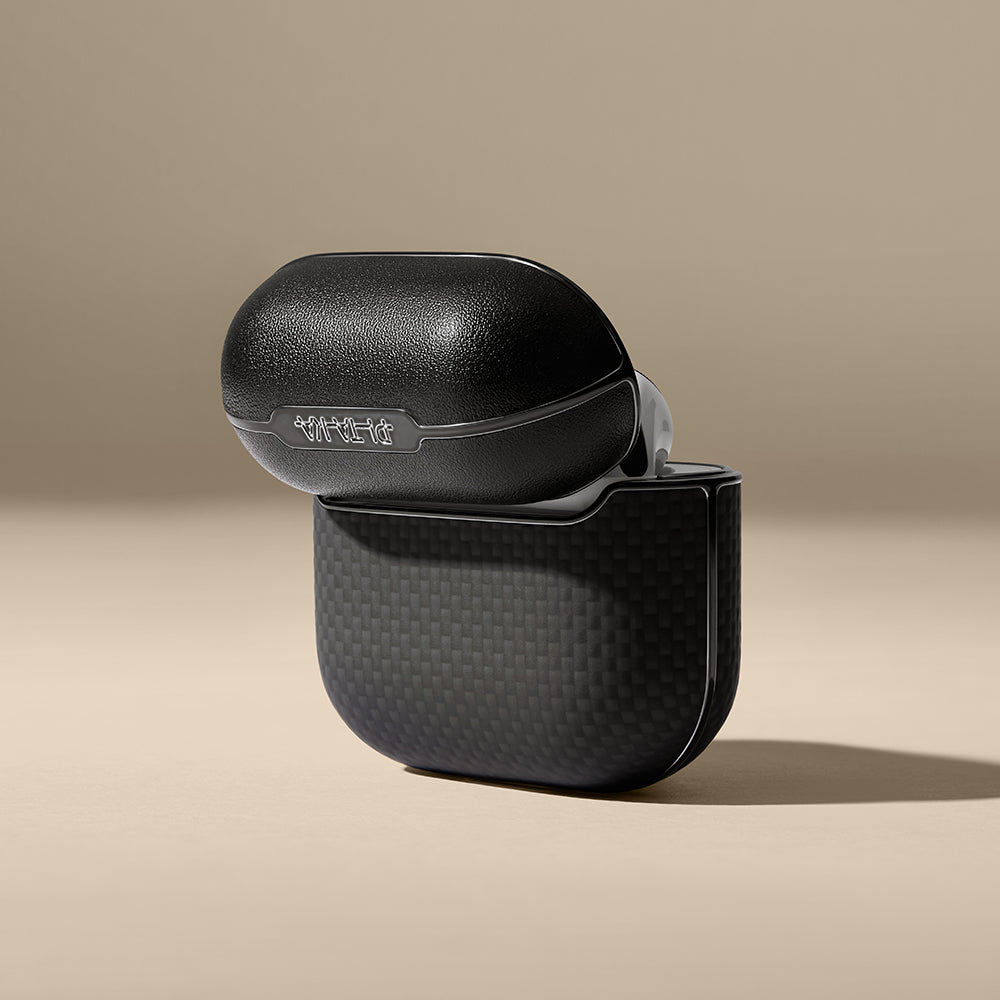 Airpods 4 Kılıf 1500D Aramid Fiber Pitaka Ultra-Slim Classic Serisi Black-Grey Twill Kapak