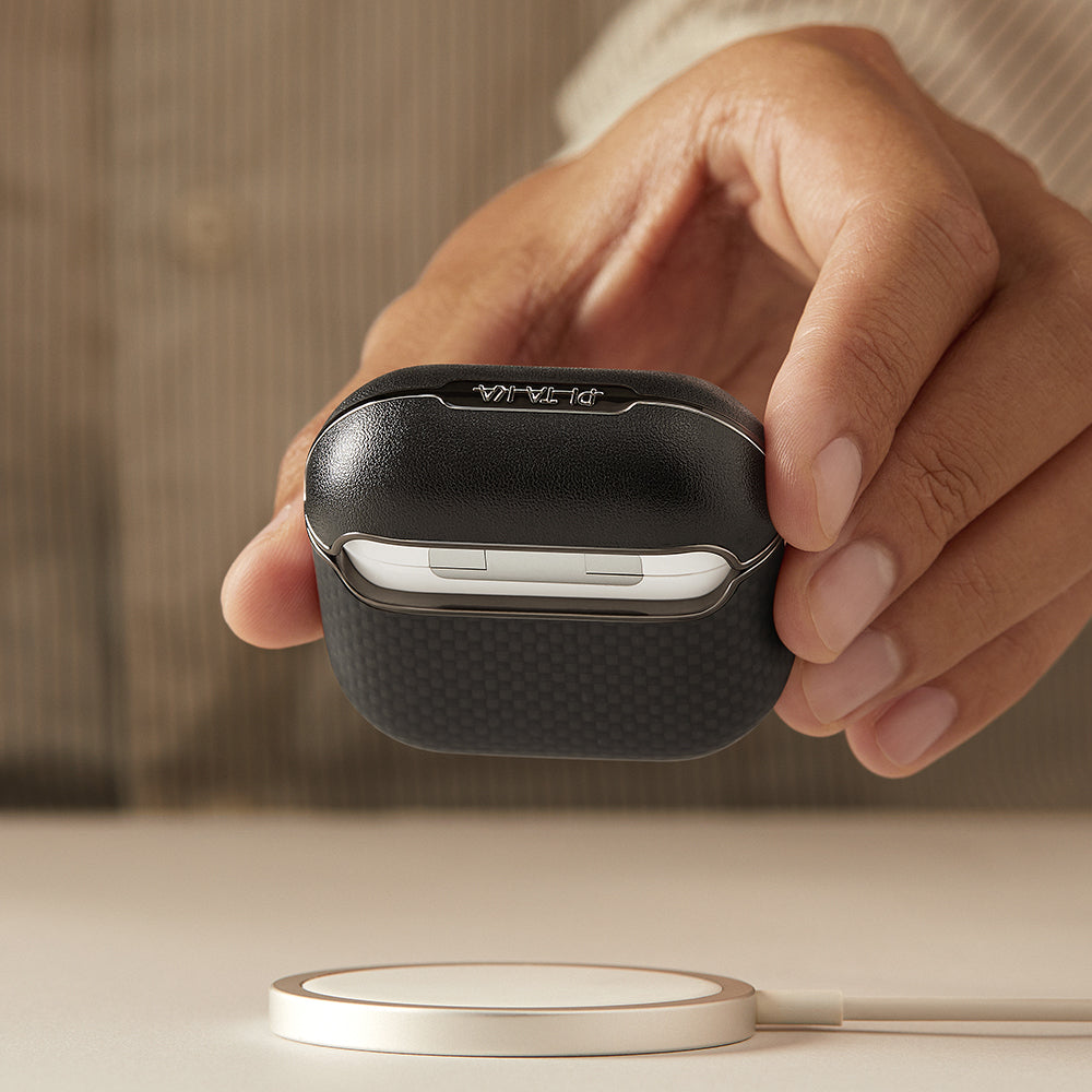 Airpods 4 Kılıf 1500D Aramid Fiber Pitaka Ultra-Slim Classic Serisi Black-Grey Twill Kapak