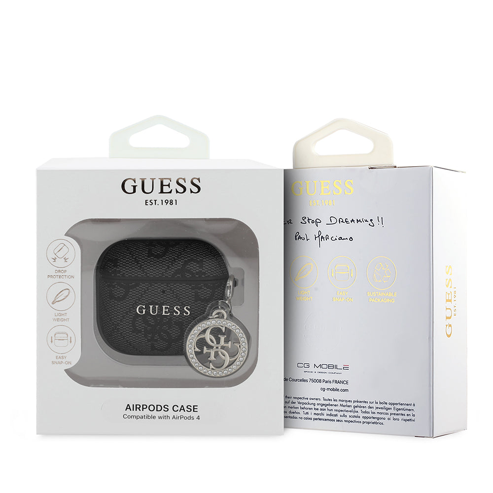 Airpods 4 Kılıf Guess Orjinal Lisanslı 4G Desenli Taşlı 4G Süs Zincirli Kapak
