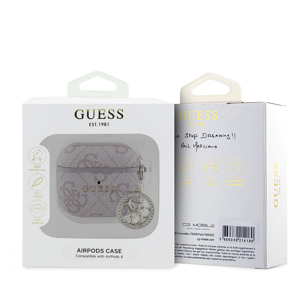 Airpods 4 Kılıf Guess Orjinal Lisanslı 4G Desenli Taşlı 4G Süs Zincirli Kapak
