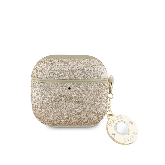 Airpods 4 Kılıf Guess Orjinal Lisanslı Glitter Elmas Kalp Süs Zincirli Kapak