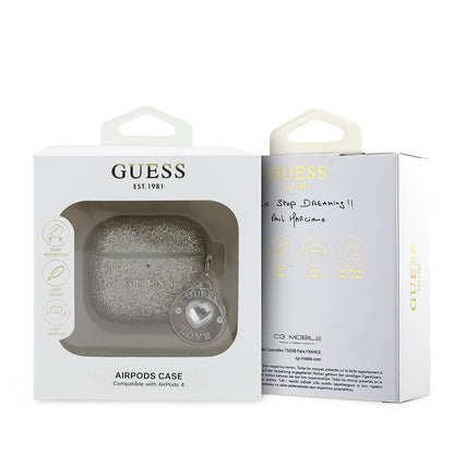 Airpods 4 Kılıf Guess Orjinal Lisanslı Glitter Elmas Kalp Süs Zincirli Kapak
