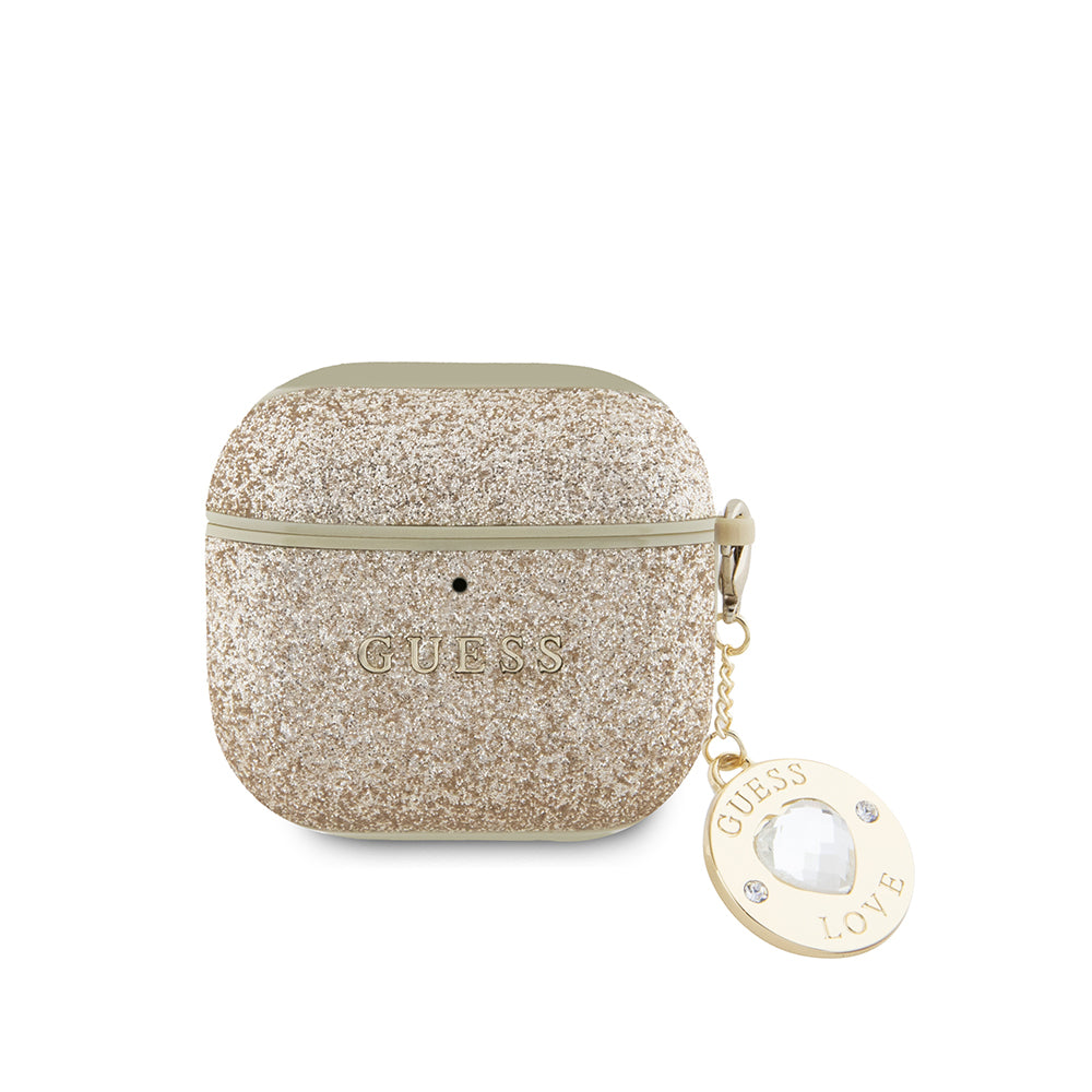 Airpods 4 Kılıf Guess Orjinal Lisanslı Glitter Elmas Kalp Süs Zincirli Kapak