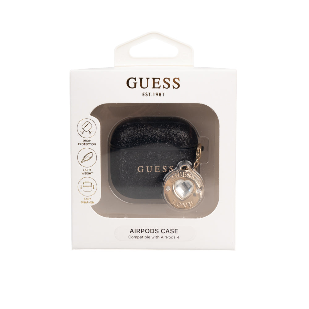 Airpods 4 Kılıf Guess Orjinal Lisanslı Glitter Elmas Kalp Süs Zincirli Kapak