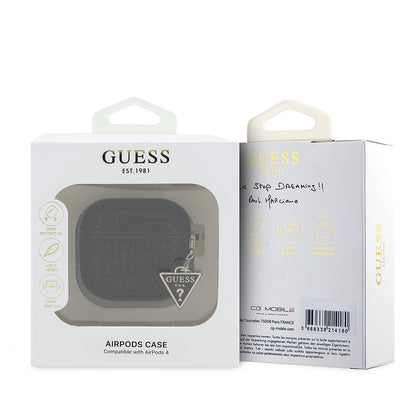 Airpods 4 Kılıf Guess Orjinal Lisanslı Parıltılı Taş Kaplamalı Üçgen Logo Süs Zincirli Kapak