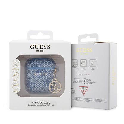Airpods Kılıf Guess Orjinal Lisanslı 4G Desenli Metal Script Logolu 4G Charm PU Deri Kapak