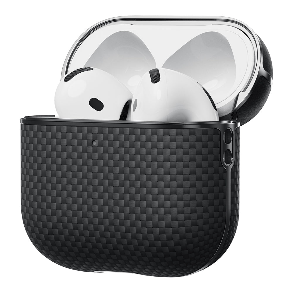 Airpods Pro 2 Kılıf 1500D Aramid Fiber Pitaka Ultra-Slim Classic Serisi Black-Grey Twill Kapak