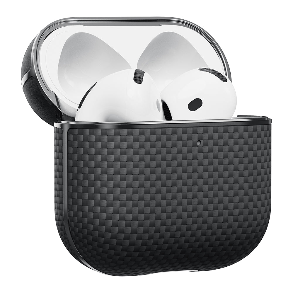 Airpods Pro 2 Kılıf 1500D Aramid Fiber Pitaka Ultra-Slim Classic Serisi Black-Grey Twill Kapak