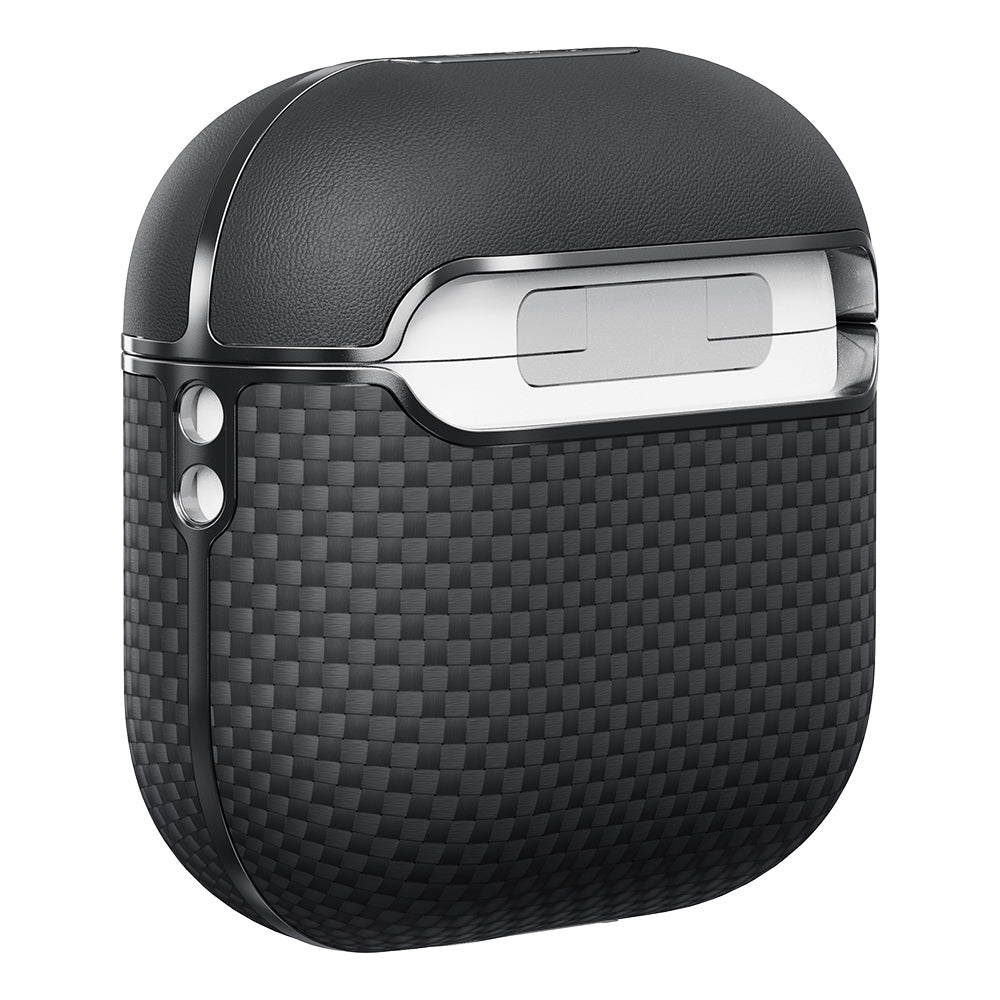 Airpods Pro 2 Kılıf 1500D Aramid Fiber Pitaka Ultra-Slim Classic Serisi Black-Grey Twill Kapak