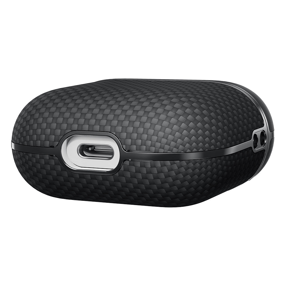 Airpods Pro 2 Kılıf 1500D Aramid Fiber Pitaka Ultra-Slim Classic Serisi Black-Grey Twill Kapak
