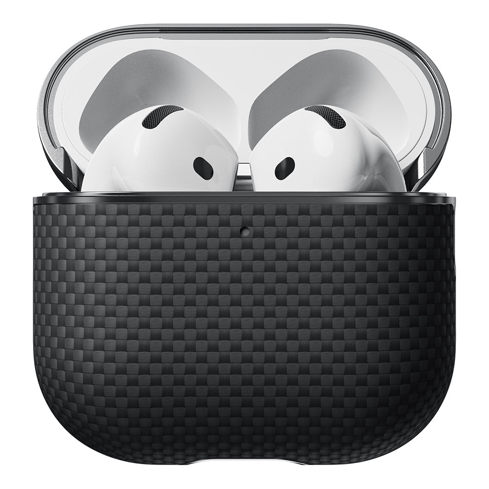 Airpods Pro 2 Kılıf 1500D Aramid Fiber Pitaka Ultra-Slim Classic Serisi Black-Grey Twill Kapak