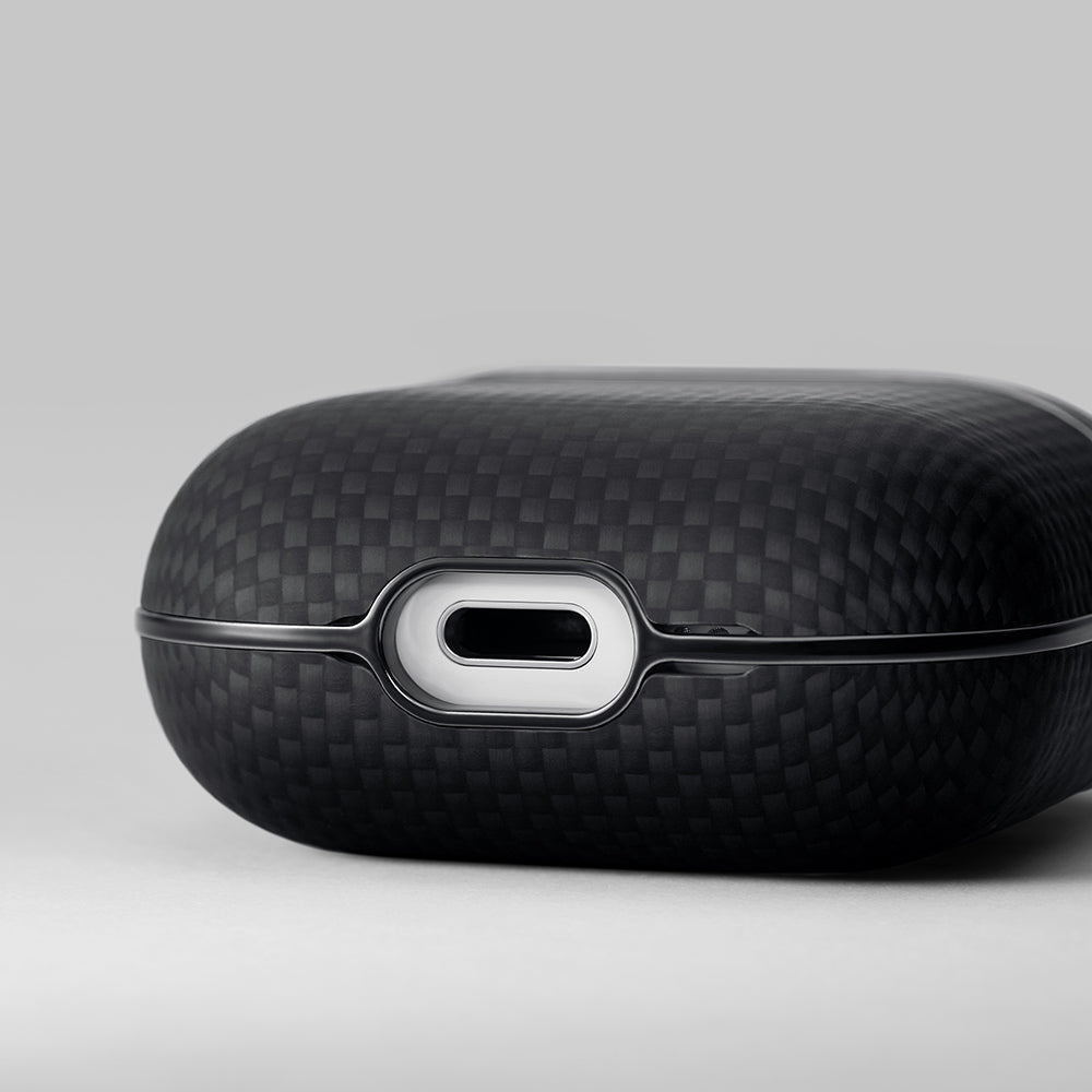 Airpods Pro 2 Kılıf 1500D Aramid Fiber Pitaka Ultra-Slim Classic Serisi Black-Grey Twill Kapak