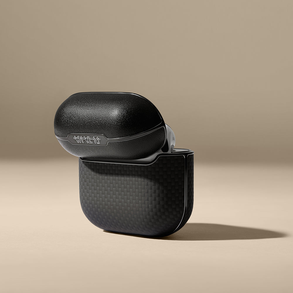 Airpods Pro 2 Kılıf 1500D Aramid Fiber Pitaka Ultra-Slim Classic Serisi Black-Grey Twill Kapak