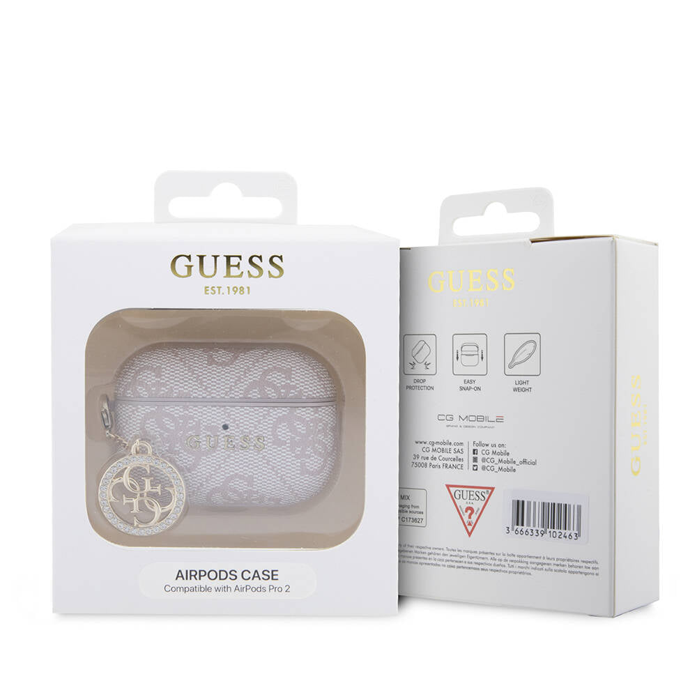 Airpods Pro 2 Kılıf Guess Orjinal Lisanslı 4G Desenli Taşlı 4G Süs Zincirli Kapak