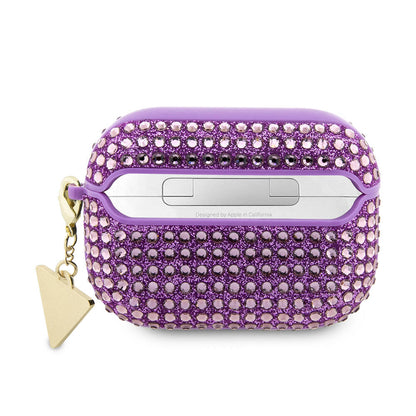 Apple Airpods Pro 2 Kılıf Guess Orjinal Lisanslı Parıltılı Taş Kaplamalı Üçgen Logo Süs Zincirli Kapak