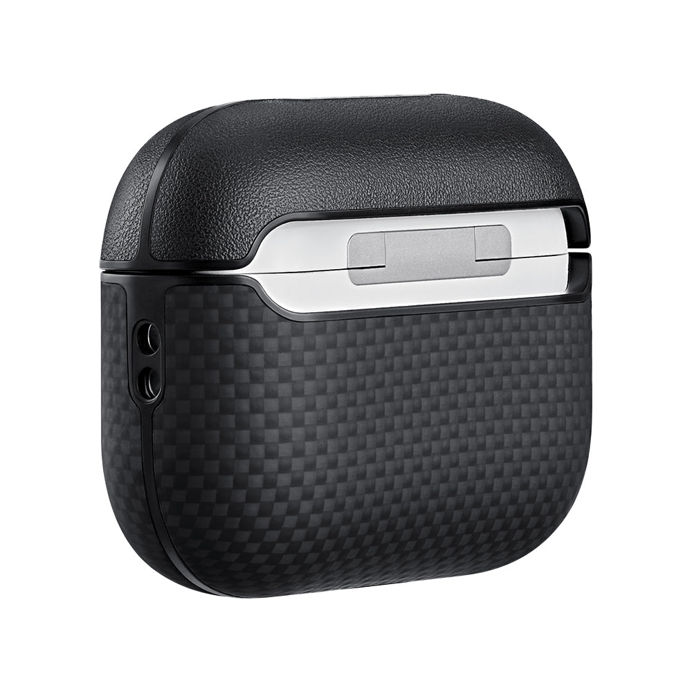 Airpods Pro 3 Kılıf 1500D Aramid Fiber Pitaka Ultra-Slim Classic Serisi Black-Grey Twill Kapak
