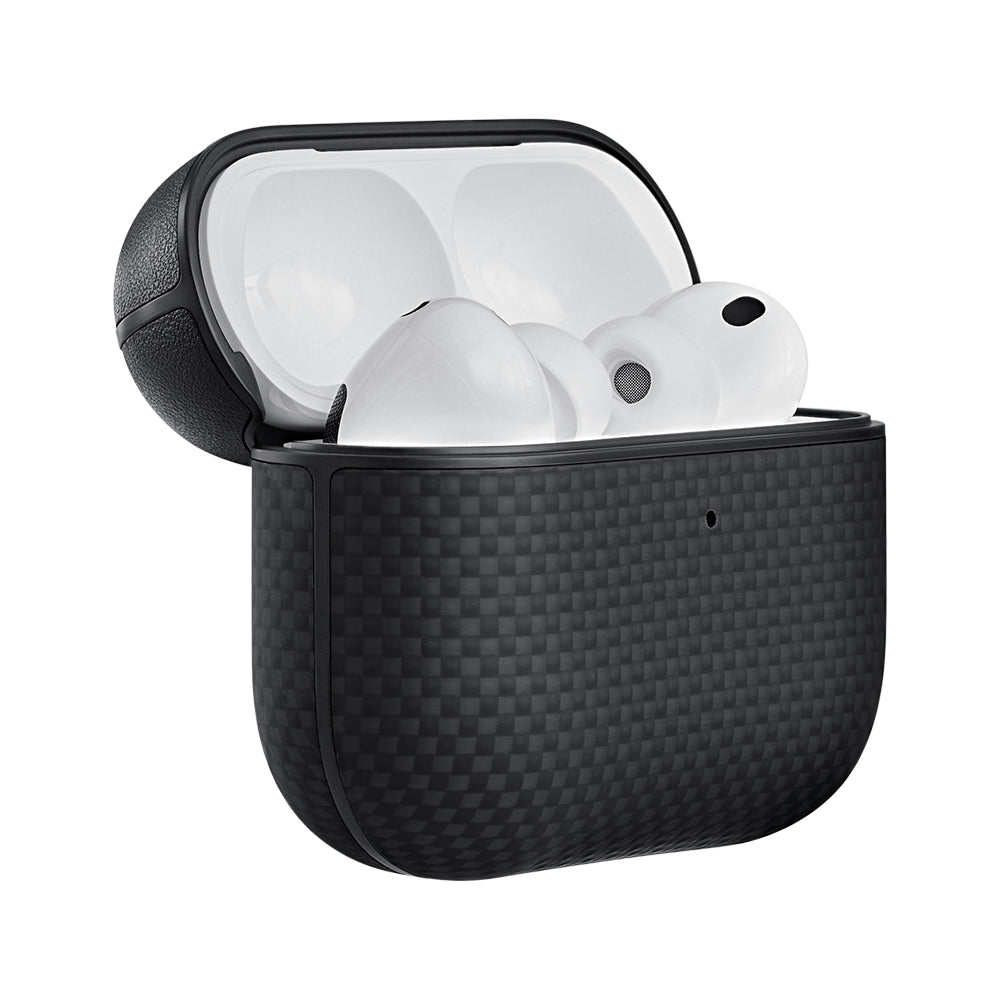 Airpods Pro 3 Kılıf 1500D Aramid Fiber Pitaka Ultra-Slim Classic Serisi Black-Grey Twill Kapak
