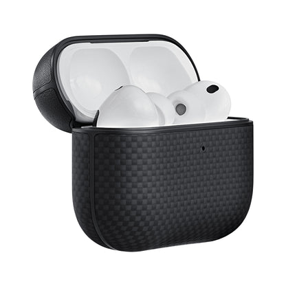 Airpods Pro 3 Kılıf 1500D Aramid Fiber Pitaka Ultra-Slim Classic Serisi Black-Grey Twill Kapak