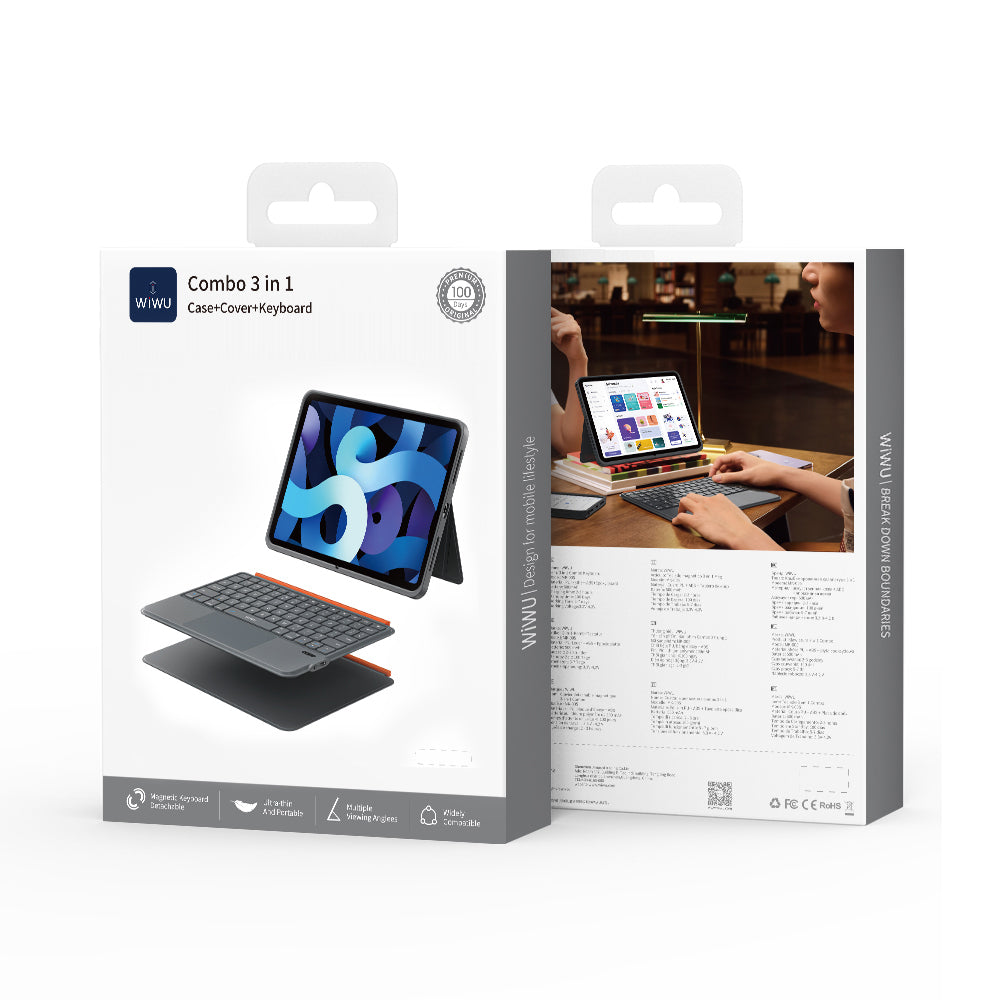 Apple iPad Air 10.9 2022 (5.Nesil) Wiwu MK-005 Combo 3in1 Kalem Bölmeli Klavyeli Standlı Kılıf