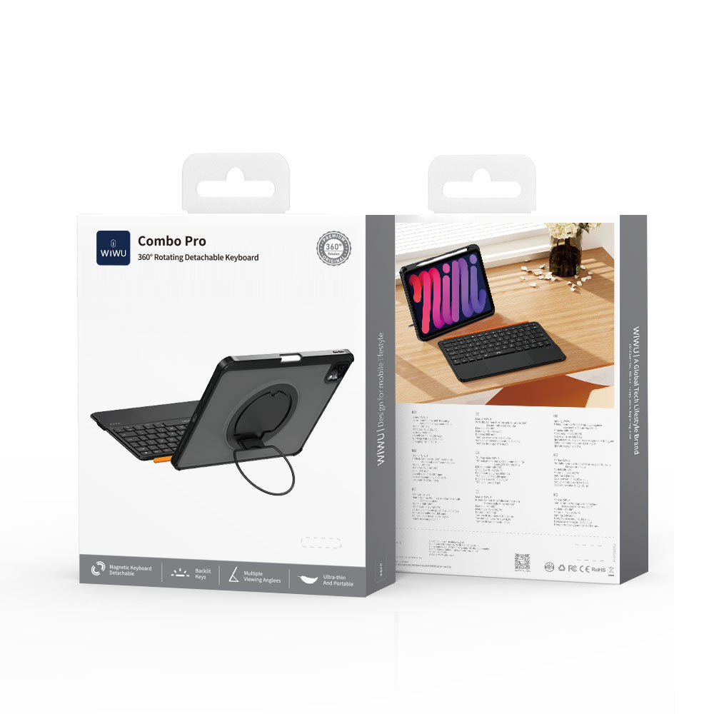 iPad Pro 12.9 2021 (5.Nesil) Wiwu MK-007 Combo Pro Kalem Bölmeli Klavyeli Standlı Kılıf
