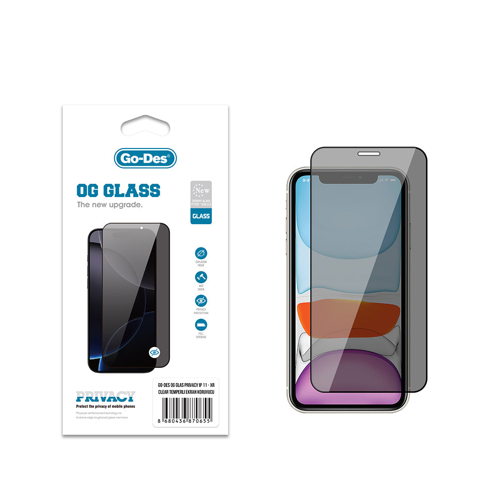 iPhone 11 Go Des OG Glass Privacy Antistatik Temperli Cam Ekran Koruyucu