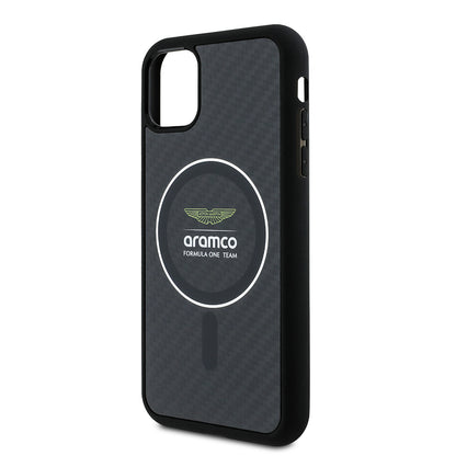 iPhone 11 Kılıf Aston Martin Orjinal Lisanslı M-safe Şarj Özellikli Renkli Halka ve Karbon Fiber Tasarımlı Kapak