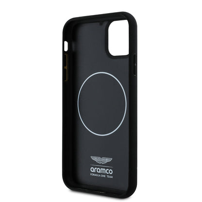 iPhone 11 Kılıf Aston Martin Orjinal Lisanslı M-safe Şarj Özellikli Renkli Halka ve Karbon Fiber Tasarımlı Kapak