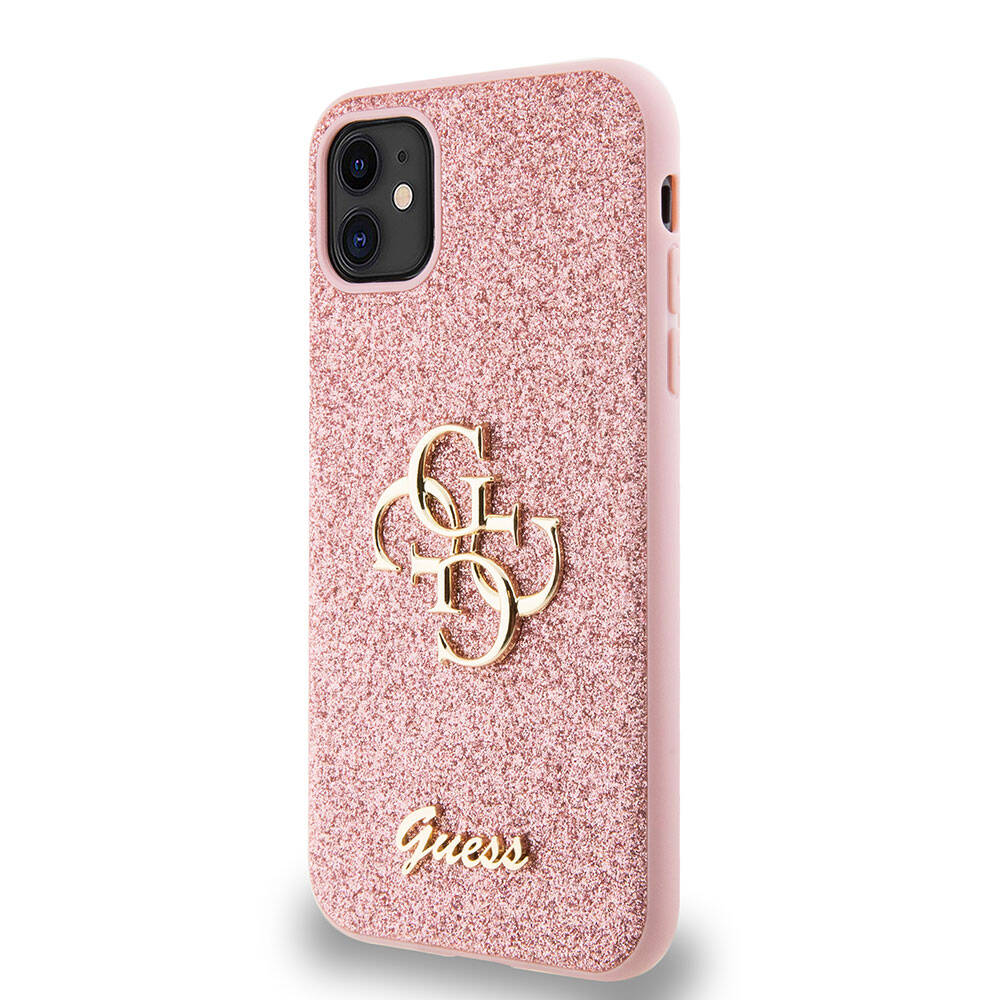 iPhone 11 Kılıf Guess Orjinal Lisanslı 4G Büyük Metal Logolu Glitter Kapak