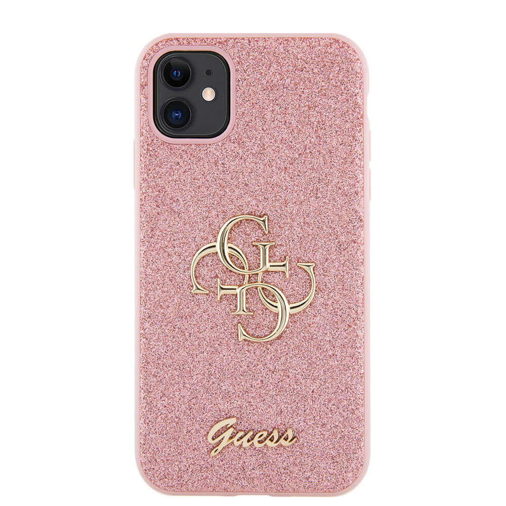 iPhone 11 Kılıf Guess Orjinal Lisanslı 4G Büyük Metal Logolu Glitter Kapak