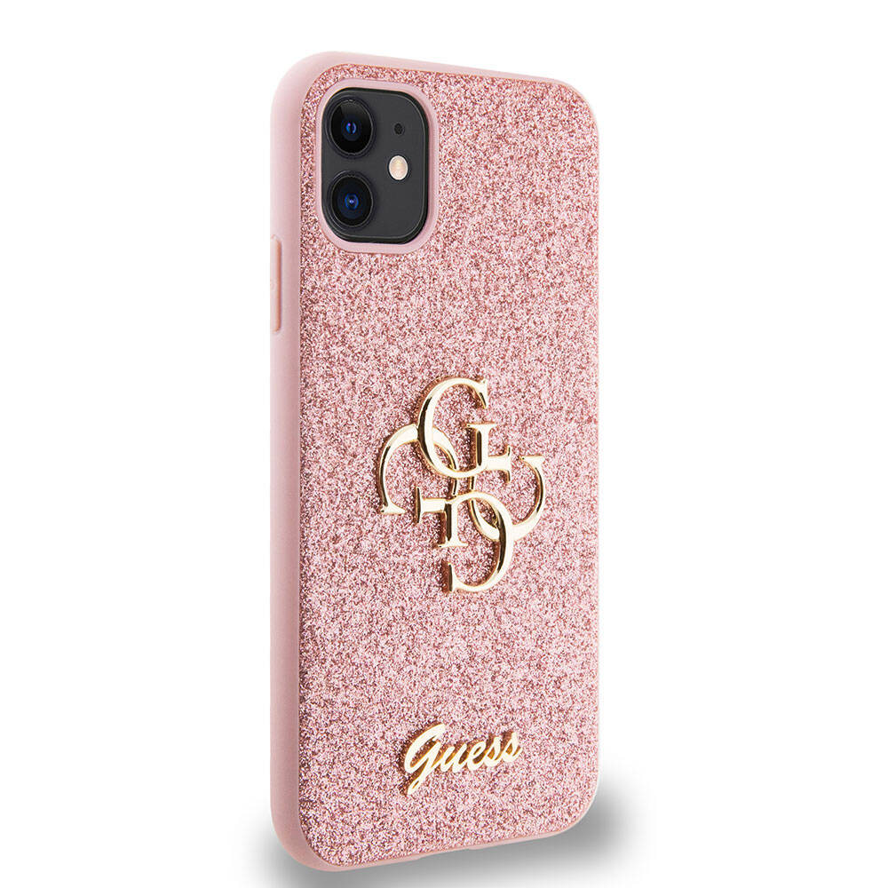 iPhone 11 Kılıf Guess Orjinal Lisanslı 4G Büyük Metal Logolu Glitter Kapak