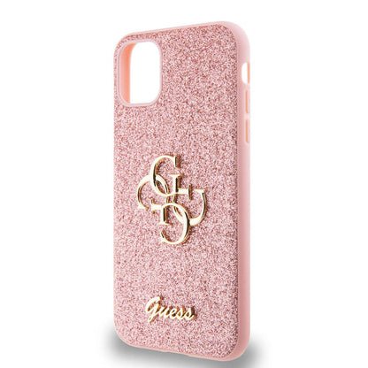iPhone 11 Kılıf Guess Orjinal Lisanslı 4G Büyük Metal Logolu Glitter Kapak