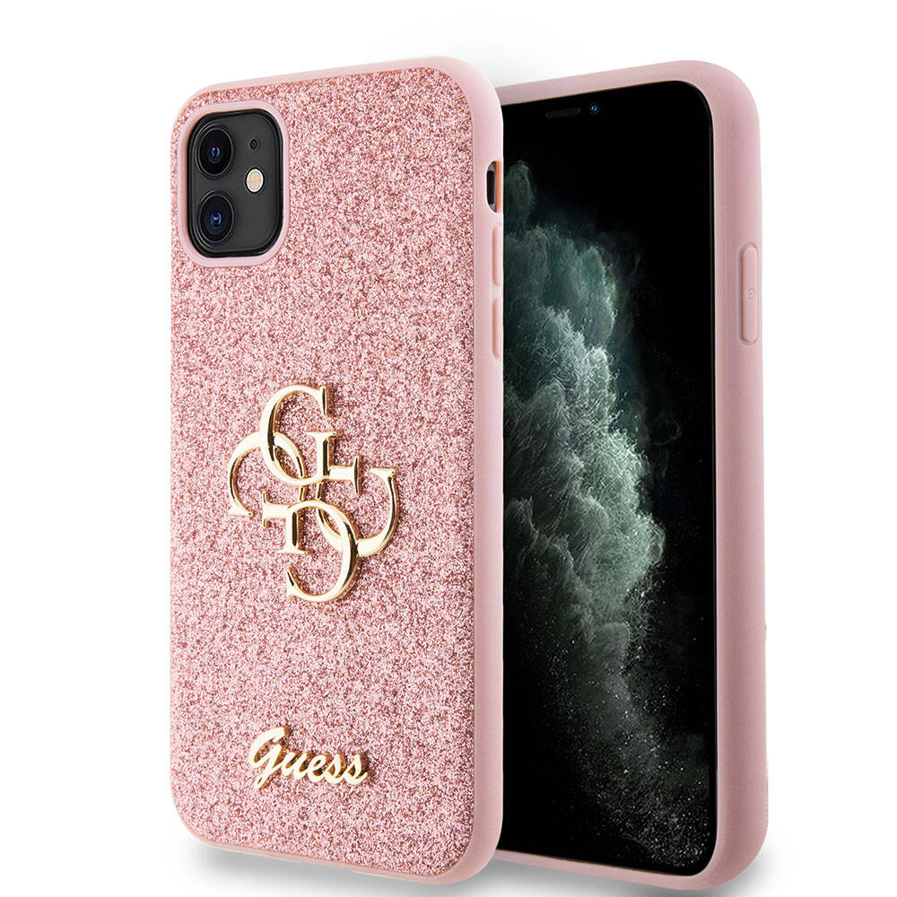 iPhone 11 Kılıf Guess Orjinal Lisanslı 4G Büyük Metal Logolu Glitter Kapak