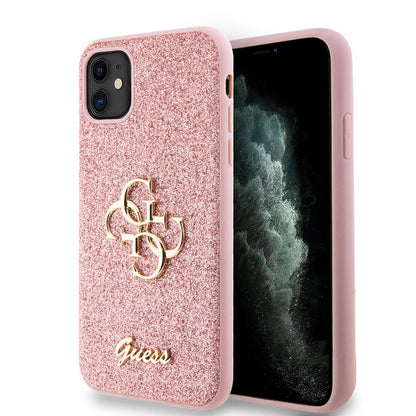 iPhone 11 Kılıf Guess Orjinal Lisanslı 4G Büyük Metal Logolu Glitter Kapak