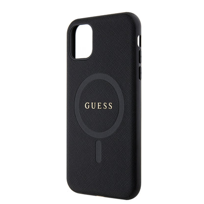 iPhone 11 Kılıf Guess Orjinal Lisanslı M-safe Şarj Özellikli Yazı Logolu Saffiano Classic Kapak