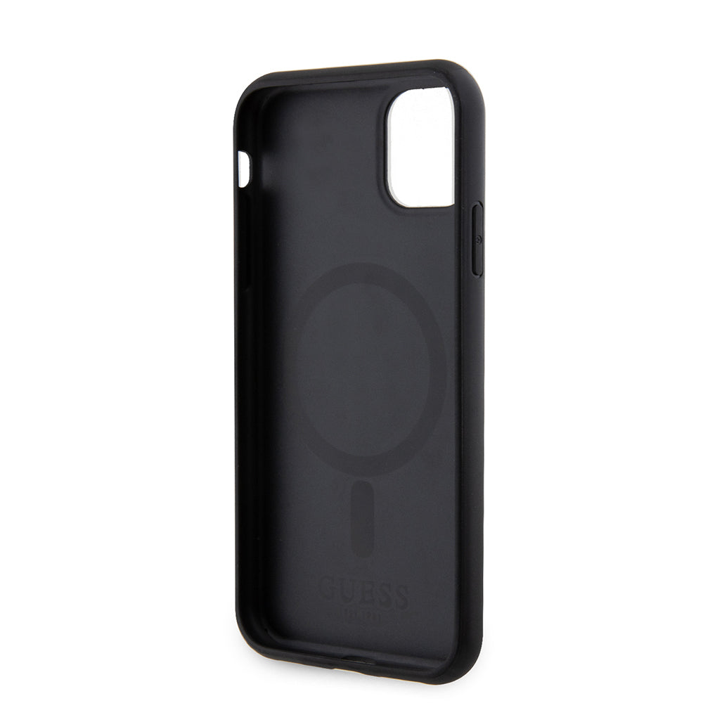 iPhone 11 Kılıf Guess Orjinal Lisanslı M-safe Şarj Özellikli Yazı Logolu Saffiano Classic Kapak