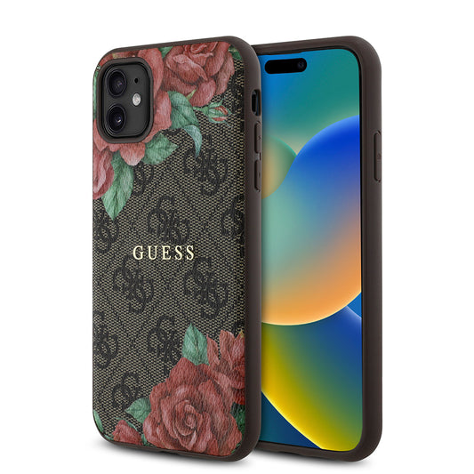 iPhone 11 Kılıf Guess Orjinal Lisanslı M-safe Uyumlu Gül Baskılı 4G Desenli Yazı Logolu Kapak