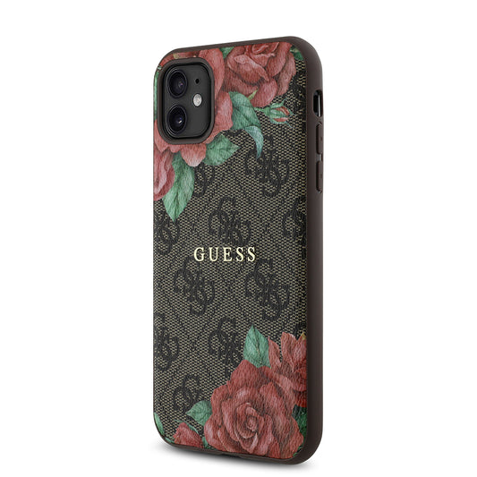 iPhone 11 Kılıf Guess Orjinal Lisanslı M-safe Uyumlu Gül Baskılı 4G Desenli Yazı Logolu Kapak