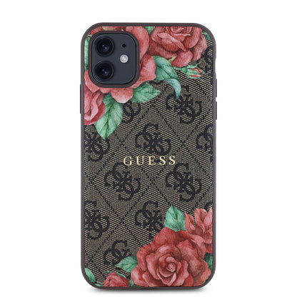iPhone 11 Kılıf Guess Orjinal Lisanslı M-safe Uyumlu Gül Baskılı 4G Desenli Yazı Logolu Kapak