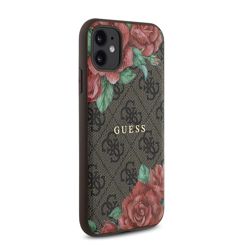 iPhone 11 Kılıf Guess Orjinal Lisanslı M-safe Uyumlu Gül Baskılı 4G Desenli Yazı Logolu Kapak