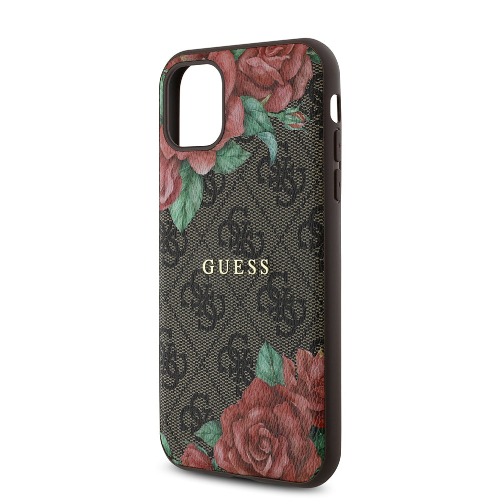 iPhone 11 Kılıf Guess Orjinal Lisanslı M-safe Uyumlu Gül Baskılı 4G Desenli Yazı Logolu Kapak